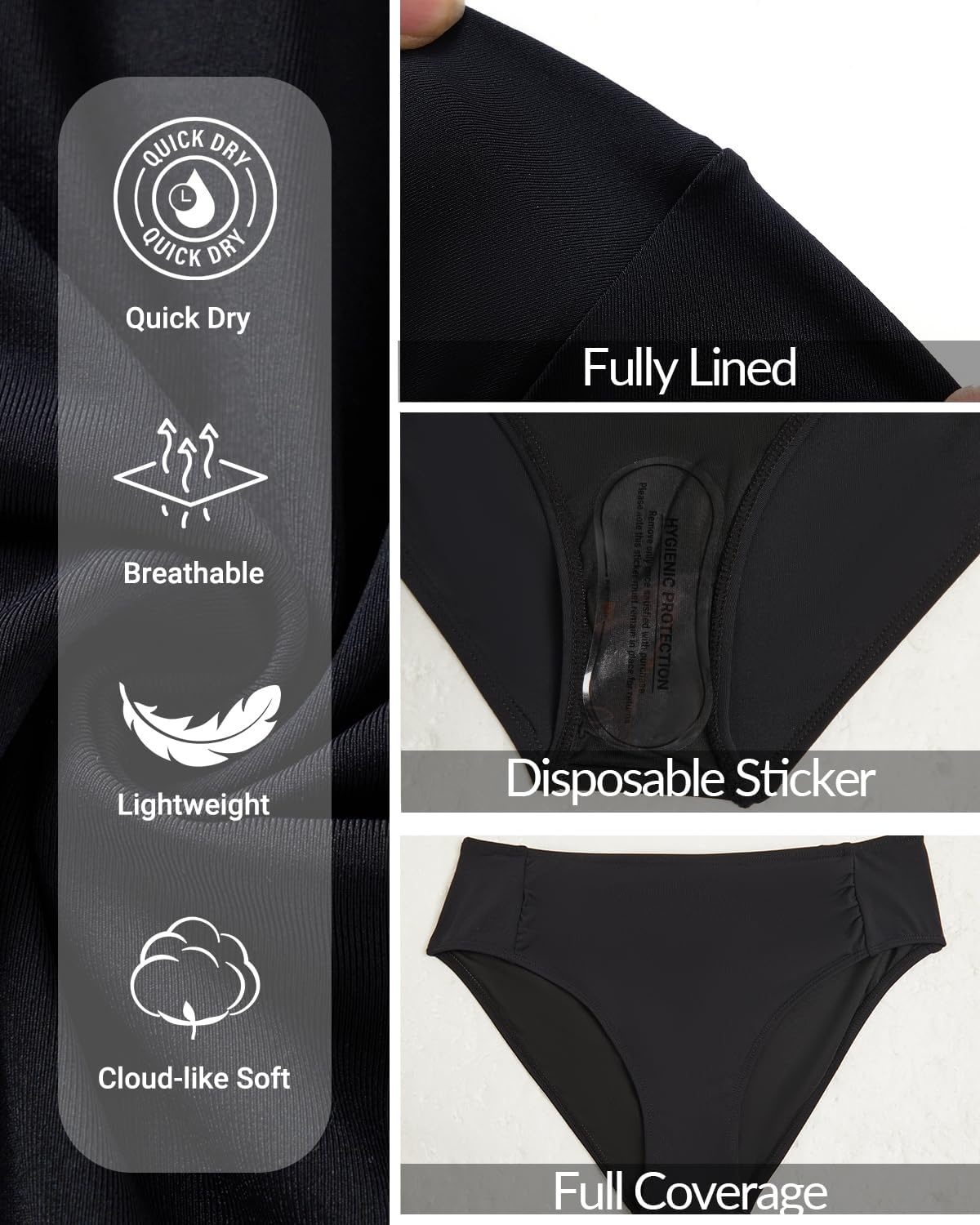 Talisea Women Full Coverage Bikini Bottoms – Mid Rise Bathing Suit Ruched Swim Bottom Swimsuit Swimwear(Black)