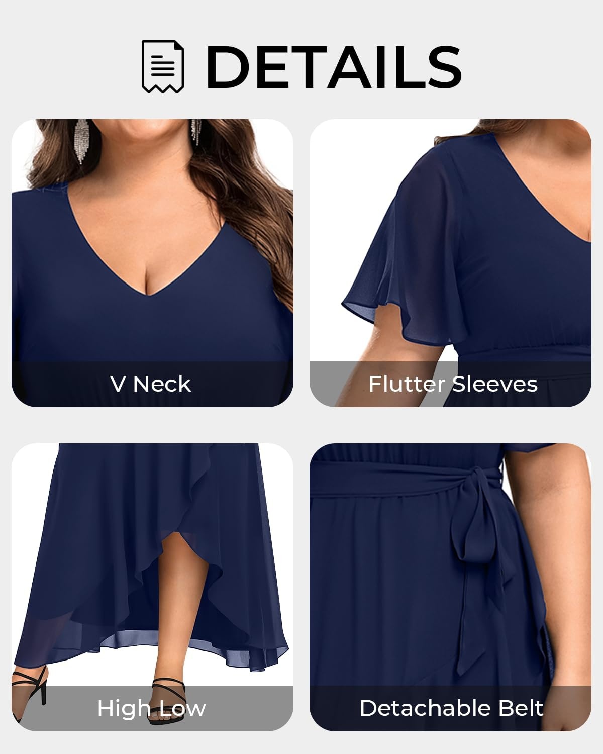 Talisea Plus Size Wedding Guest Dress – High Low Chiffon Ruffle Formal Gown(Navy Blue)