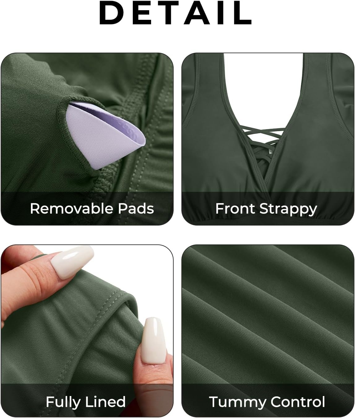 Plus Size Bikini Two Piece Swimsuit – Women High Waisted Tummy Control Bathing Suit with Sleeve Swimwear 2025(Army Green)