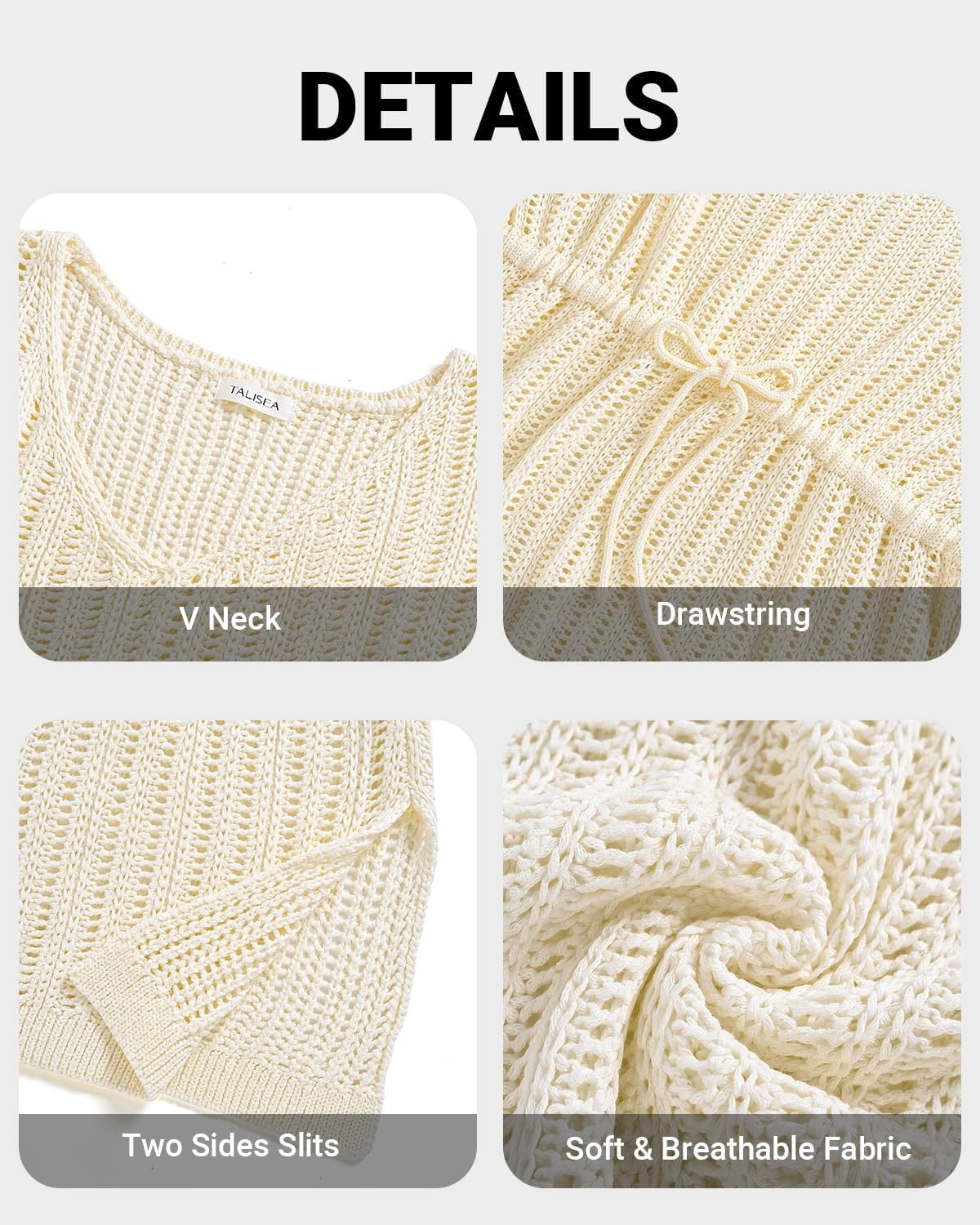 Talisea Plus Size Swimsuit Cover Up Women – Crochet Beach Romper Knit Bathing Suit Short Sleeve V Neck Swimwear Coverup Dress(Beige)