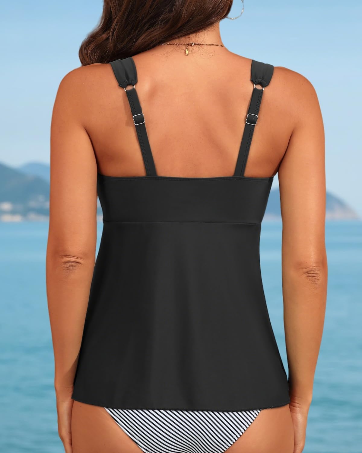Flowy Tankini Top Only – Women’s Modest Bathing Suit Top Loose Fit Swimsuit No Bottom 2025(Black)