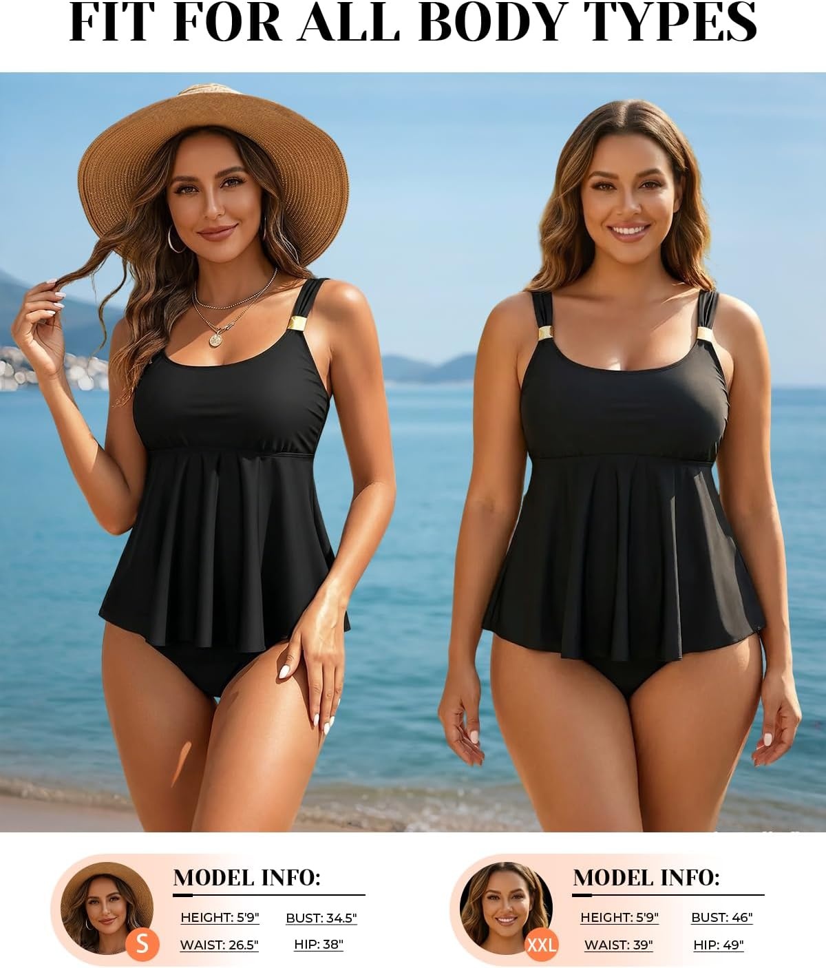Flowy Tankini Top Only – Women’s Modest Bathing Suit Top Loose Fit Swimsuit No Bottom 2025(Black)