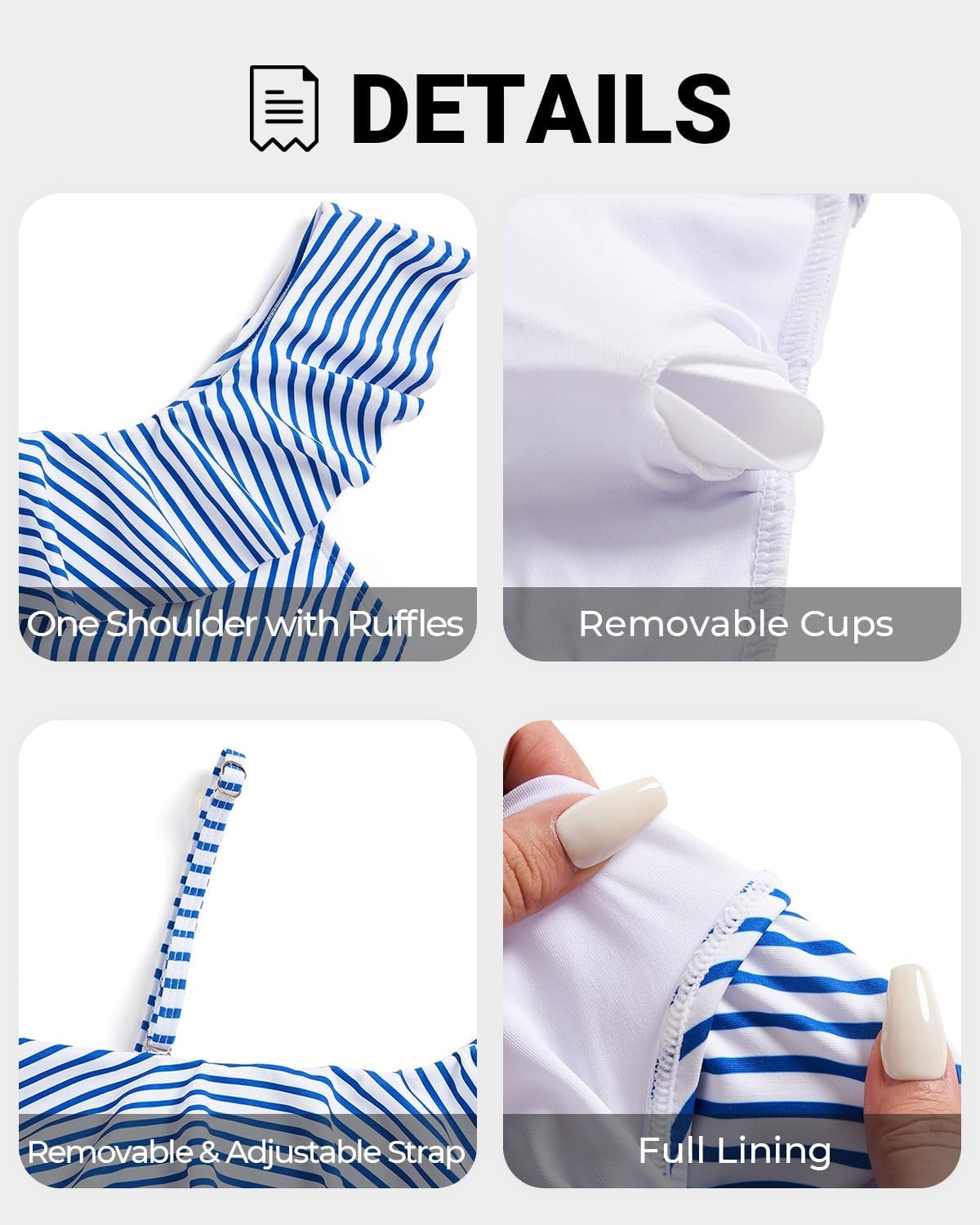 Talisea Women One Piece Cutout Swimsuits – One Shoulder Ruffle Cut Out Bathing Suit Swimwear Monokini 2025(Blue Stripe)