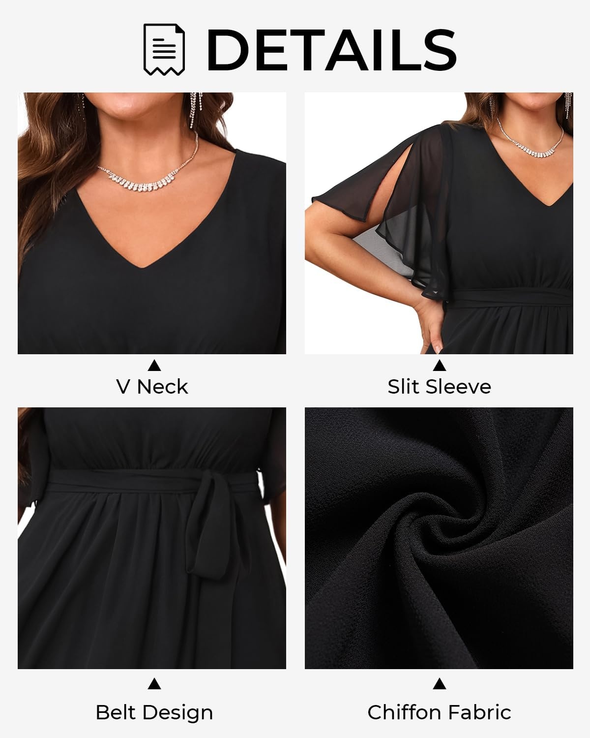Plus Size Dresses Wedding Guest Formal Chiffon Short Sleeve High Low Dress(Black)