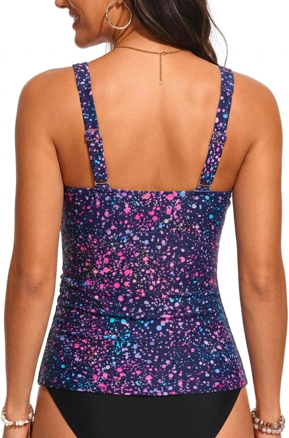 Women’s V-Wire Tankini Swim Tops – Tummy Control Ruched Swimsuit Bathing Suit Top Only Slimming Swimwear No Bottom(Starry Sky)