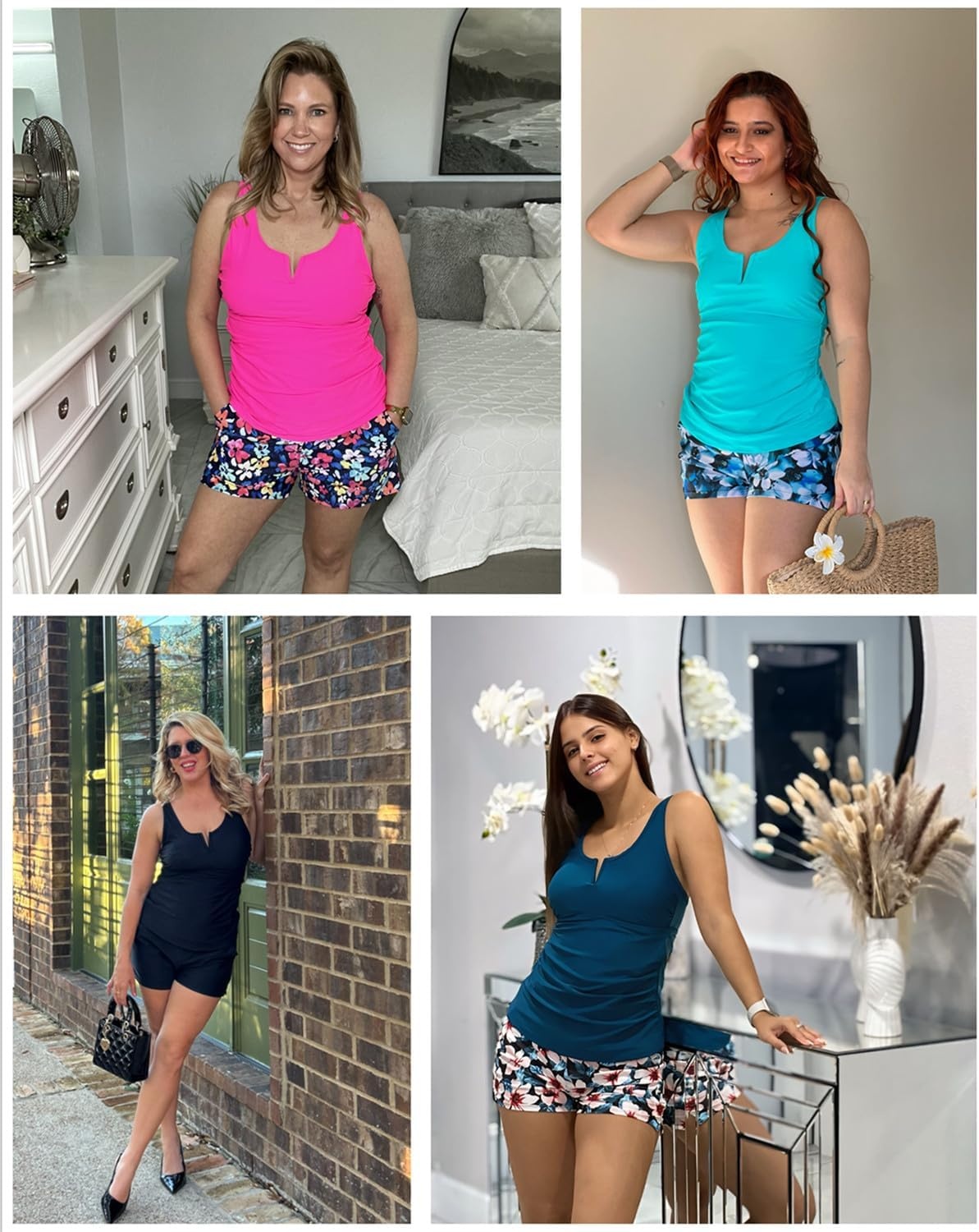 Talisea Tankini with Shorts – Tummy Control Two Piece Swimsuit with Pockets | Tummy control smooths your silhouette. Side pockets keep essentials handy. High-waist boy shorts provide full coverage.(Black)