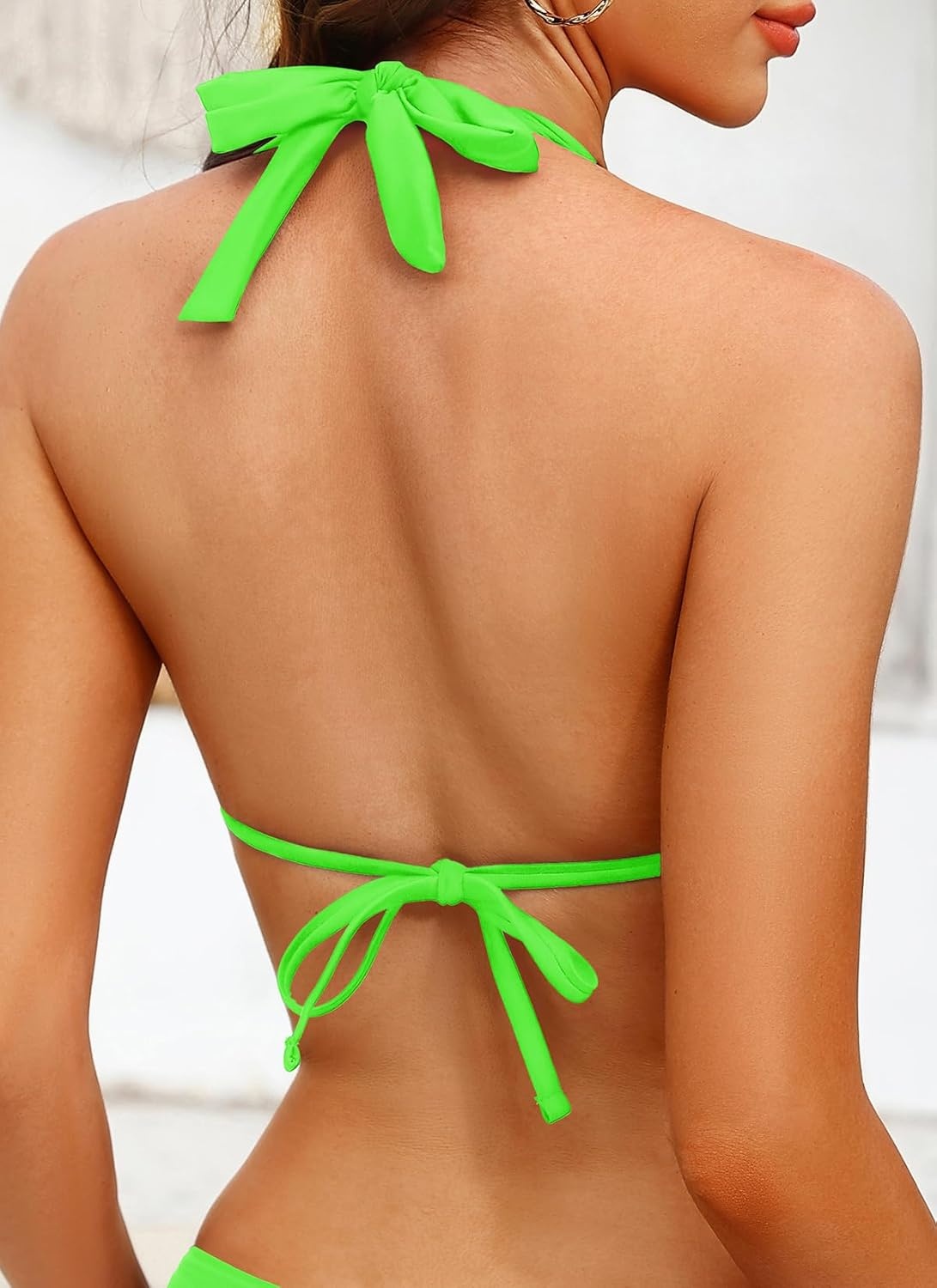 Women Triangle Bikini Top Only – Halter String Sexy Swimsuit Top | Self-tie halter for a chic look Adjustable back strings for a personalized fit Deep V-neck enhances your curves(Neon Green)