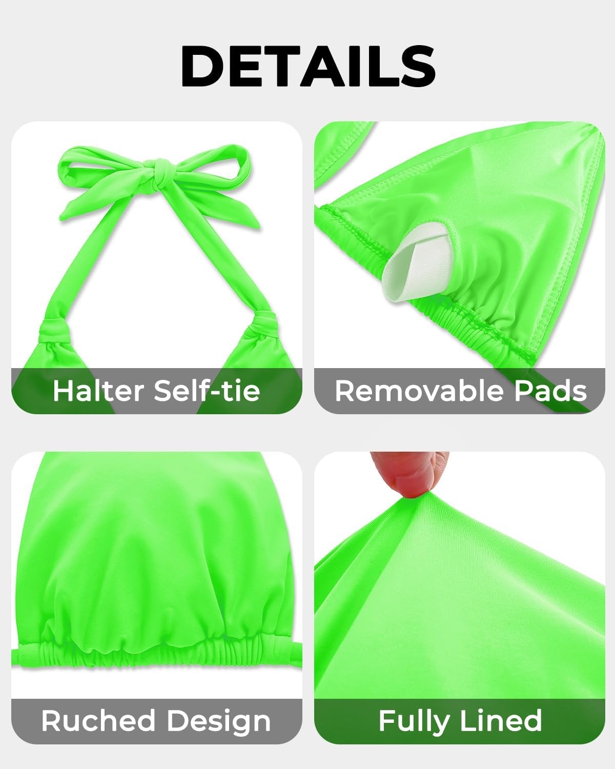 Women Triangle Bikini Top Only – Halter String Sexy Swimsuit Top | Self-tie halter for a chic look Adjustable back strings for a personalized fit Deep V-neck enhances your curves(Neon Green)