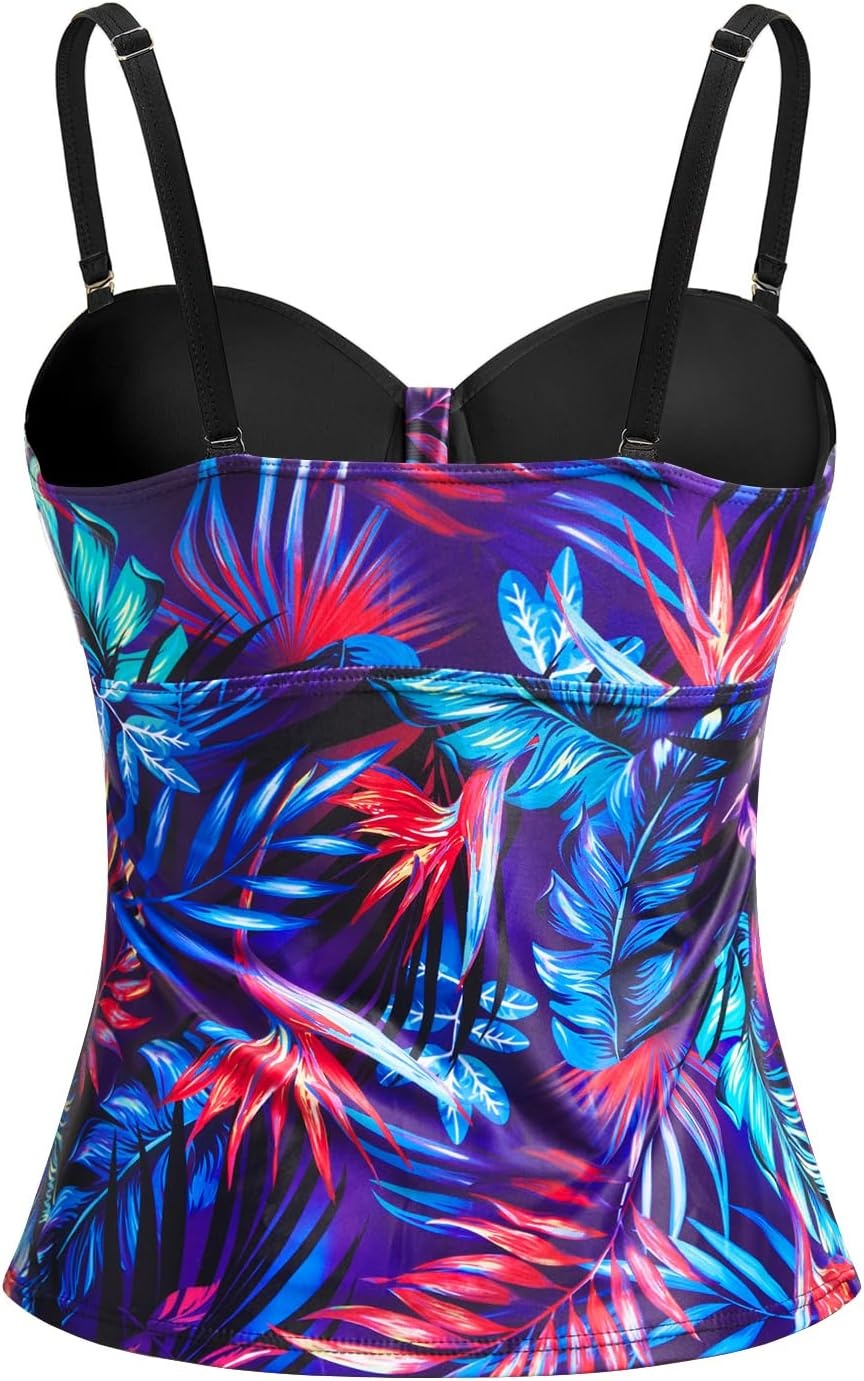 Talisea Women’s Underwire Tummy Control Swimsuit Top with Push Up – No Bottom Included(Purple Leaves)