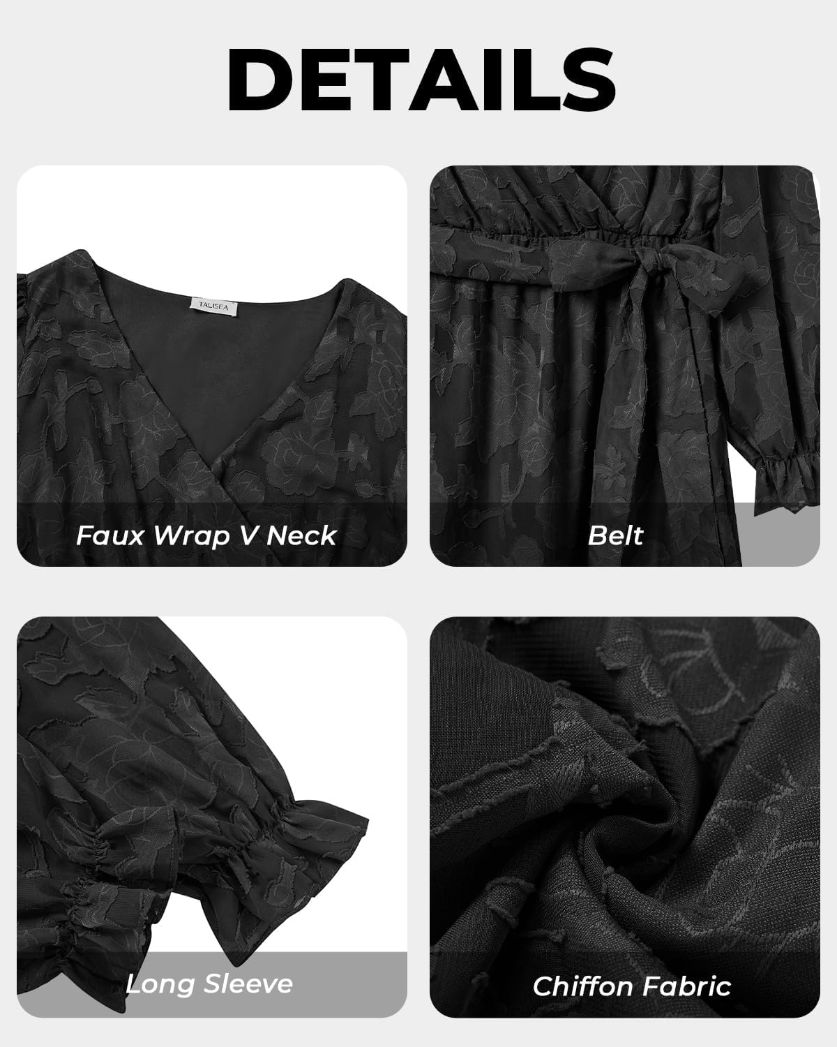 Plus Size Dresses Wedding Guest Fall Floral Wrap V Neck Maxi Dress Women(Black)
