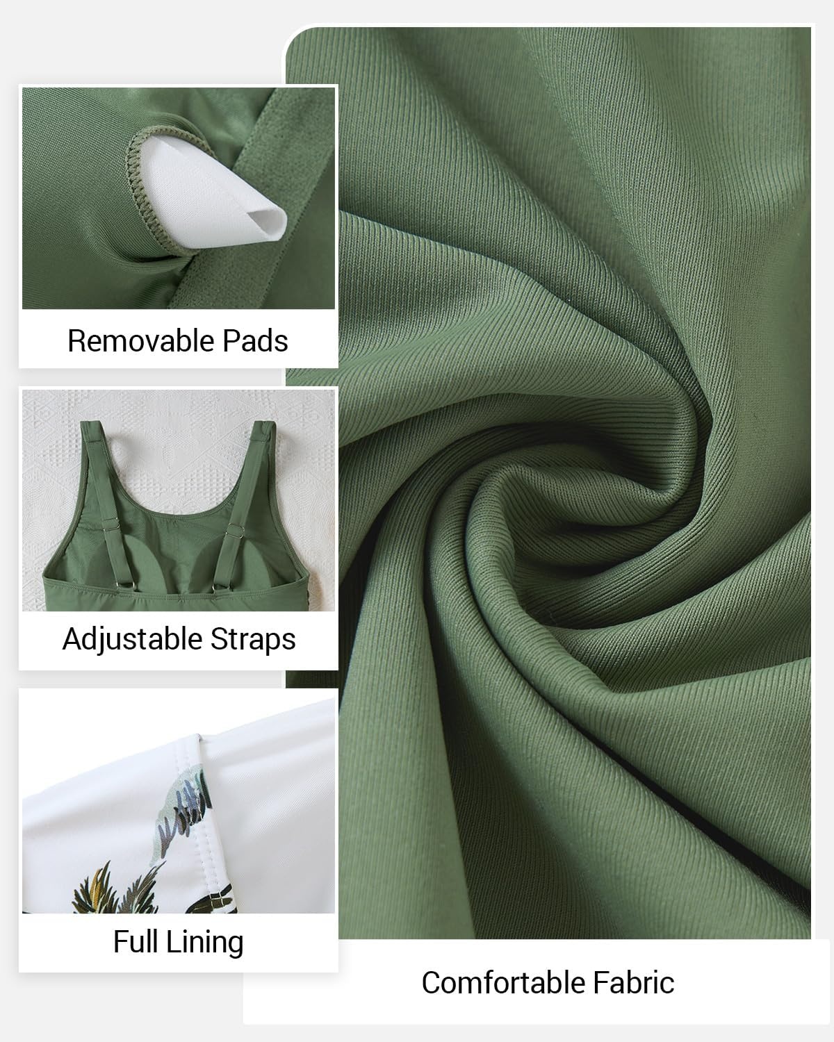 Talisea Tankini Bathing Suits with Skirt – Womens Two Piece Swimsuits with Pockets Tummy Control Modest Swimwear 2026(Green Palm Tree)