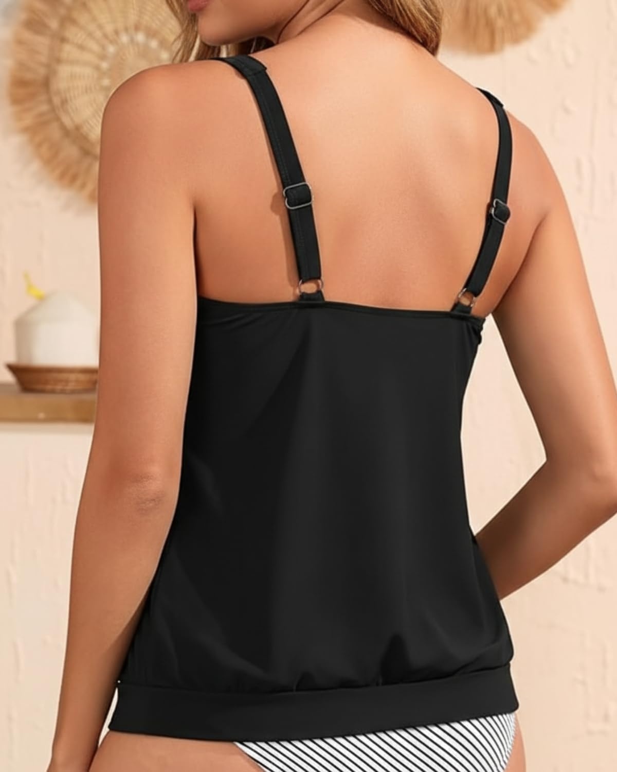 Blouson Tankini Tops for Women – Loose Fit Swim Top Only No Bottom Bathing Suit Modest Swimsuit Top 2025(Black)
