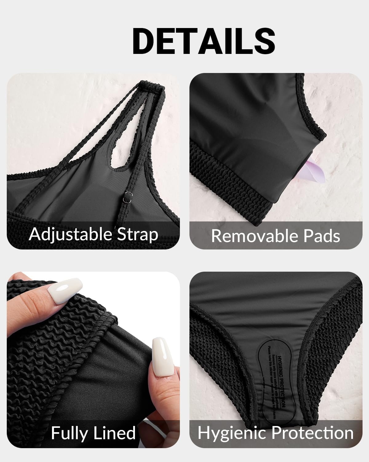 High Waisted Ribbed Bikini Swimsuit – Women Two Piece Bathing Suit One Shoulder Swimwear 2025(Black)