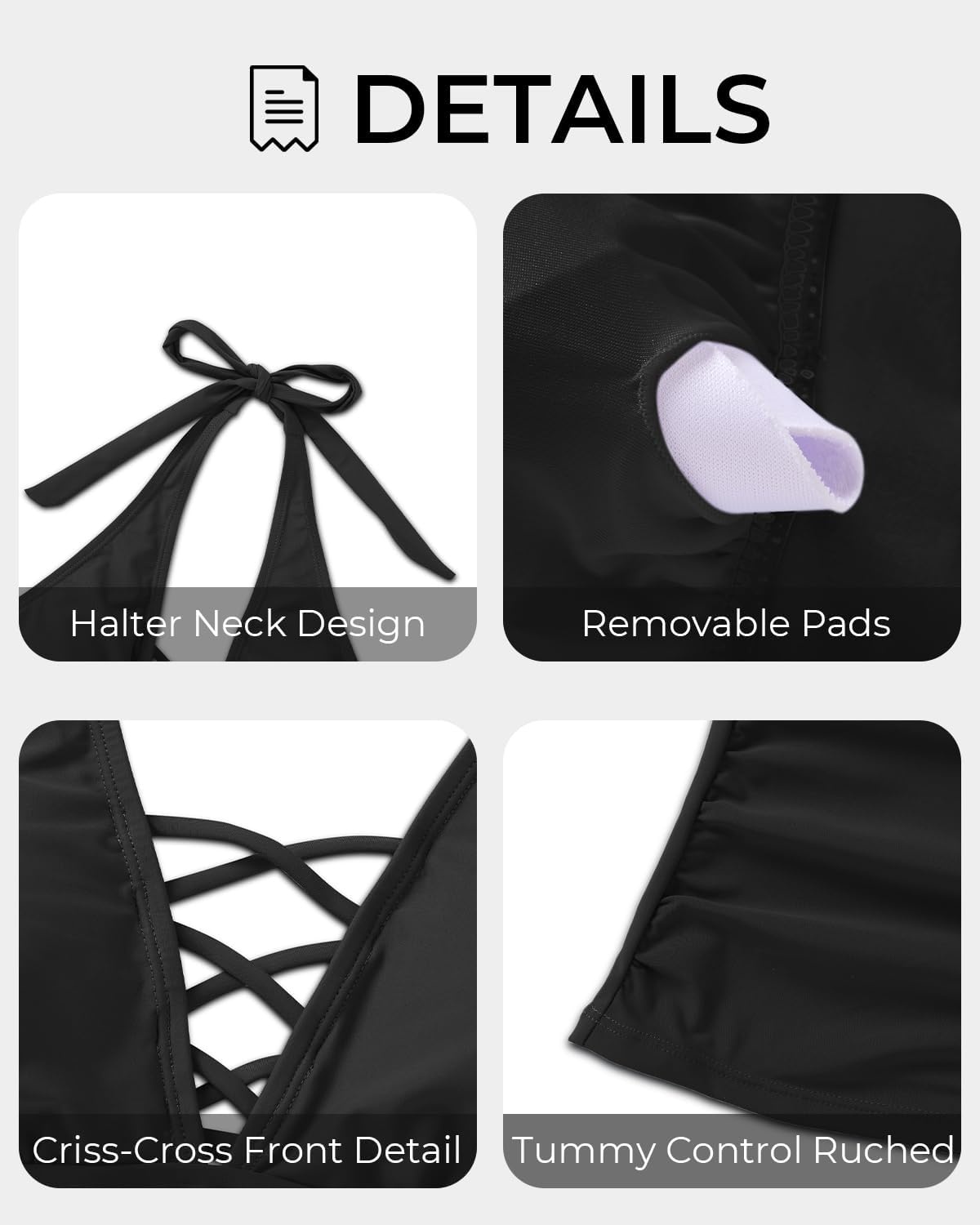 Womens Halter Tankini Tops Only – V Neck Tummy Control Swim Top Lace Up Bathing Suit Ruched Top Only No Bottom 2025(Black)