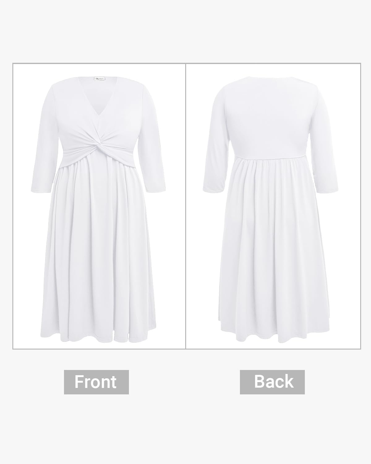 Talisea Plus Size Dress for Women Twist Knot V Neck 3/4 Sleeves A Line Wedding Guest Midi Dresses(White)