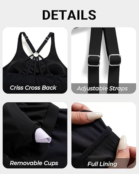 Tankini Swimsuits with Shorts – Two Piece Tummy Control Bathing Suit Side Tie Top with Boy Short Bottom(Black)