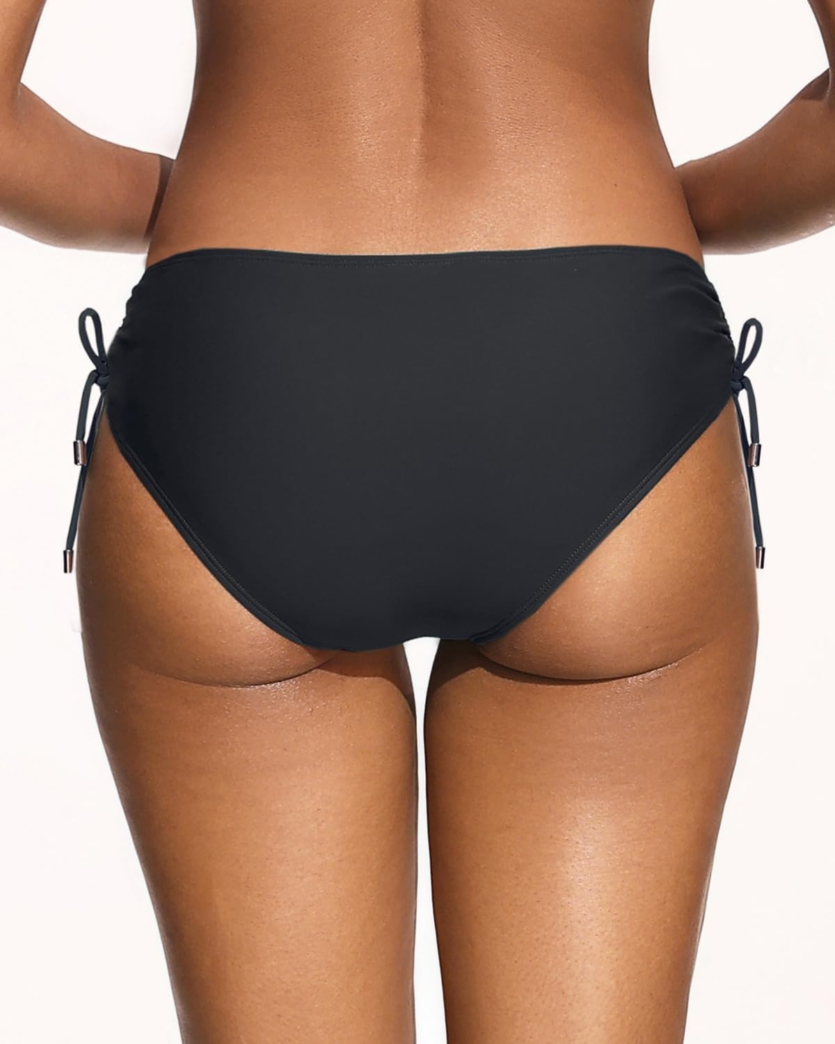 Talisea Womens Low Rise Bikini Bottoms – Side Tie Bathing Suit Swim Bottom Ruched Swimsuits Swimwear(Black)