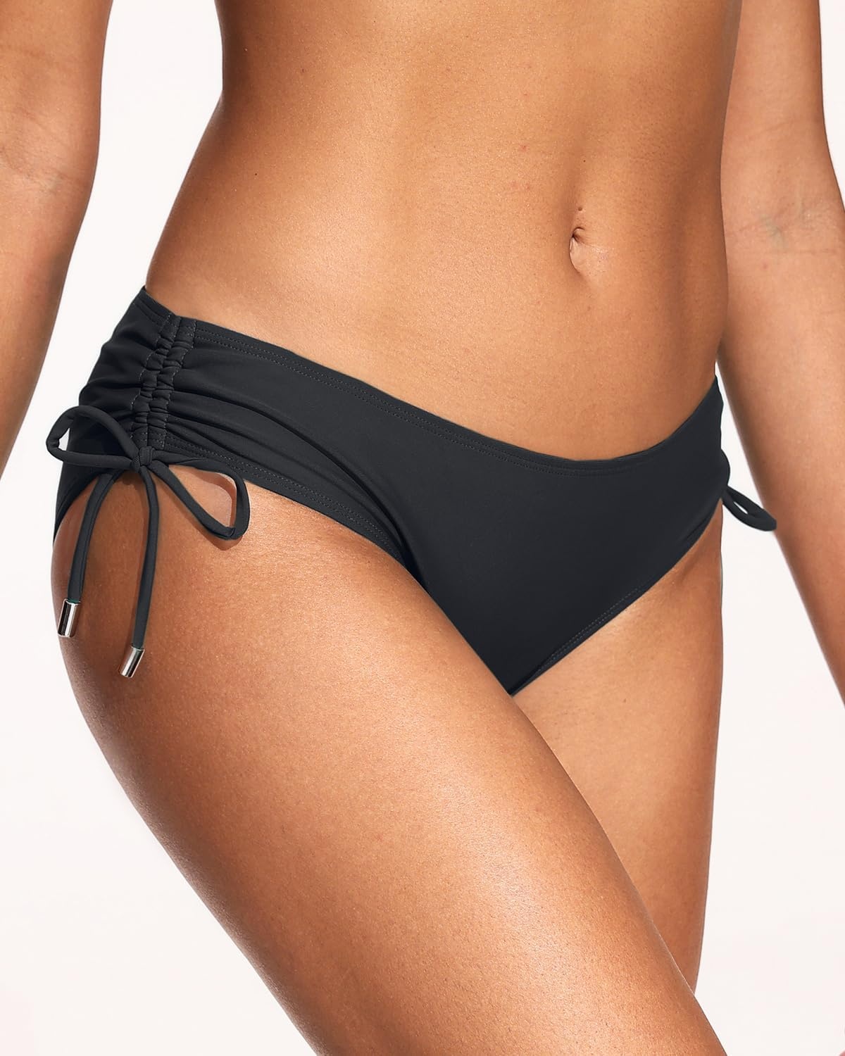 Talisea Womens Low Rise Bikini Bottoms – Side Tie Bathing Suit Swim Bottom Ruched Swimsuits Swimwear(Black)