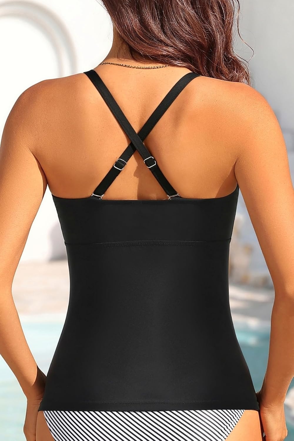 Women’s Underwire Tummy Control Swimsuit Top Push Up Bathing Suit Top(Pink and Black)