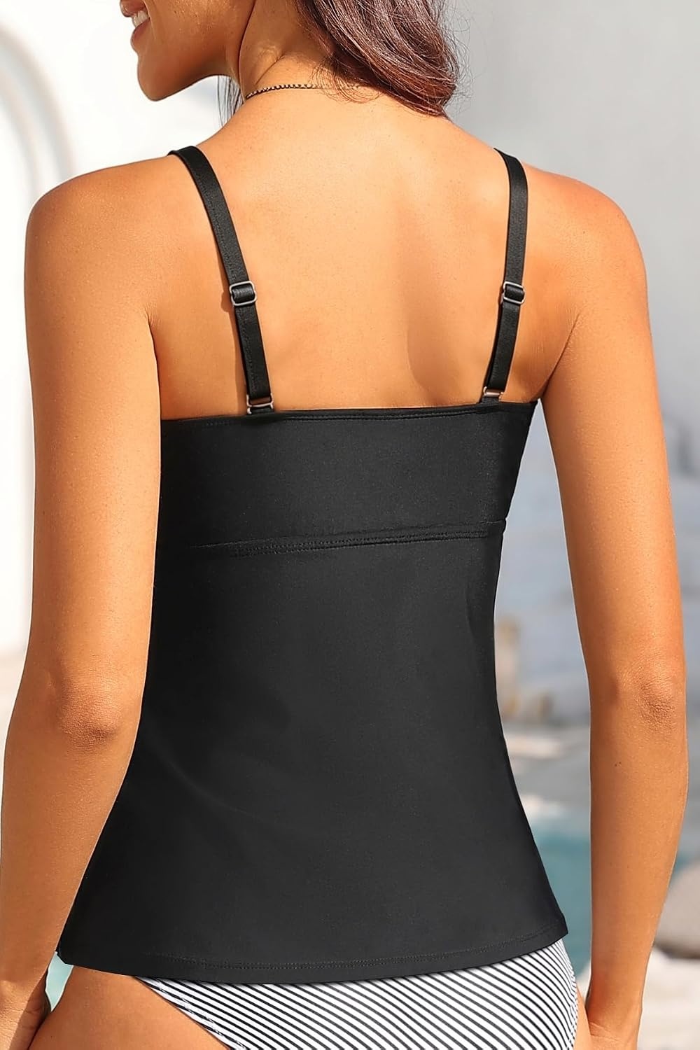 Women’s Underwire Tummy Control Swimsuit Top Push Up Bathing Suit Top(Pink and Black)