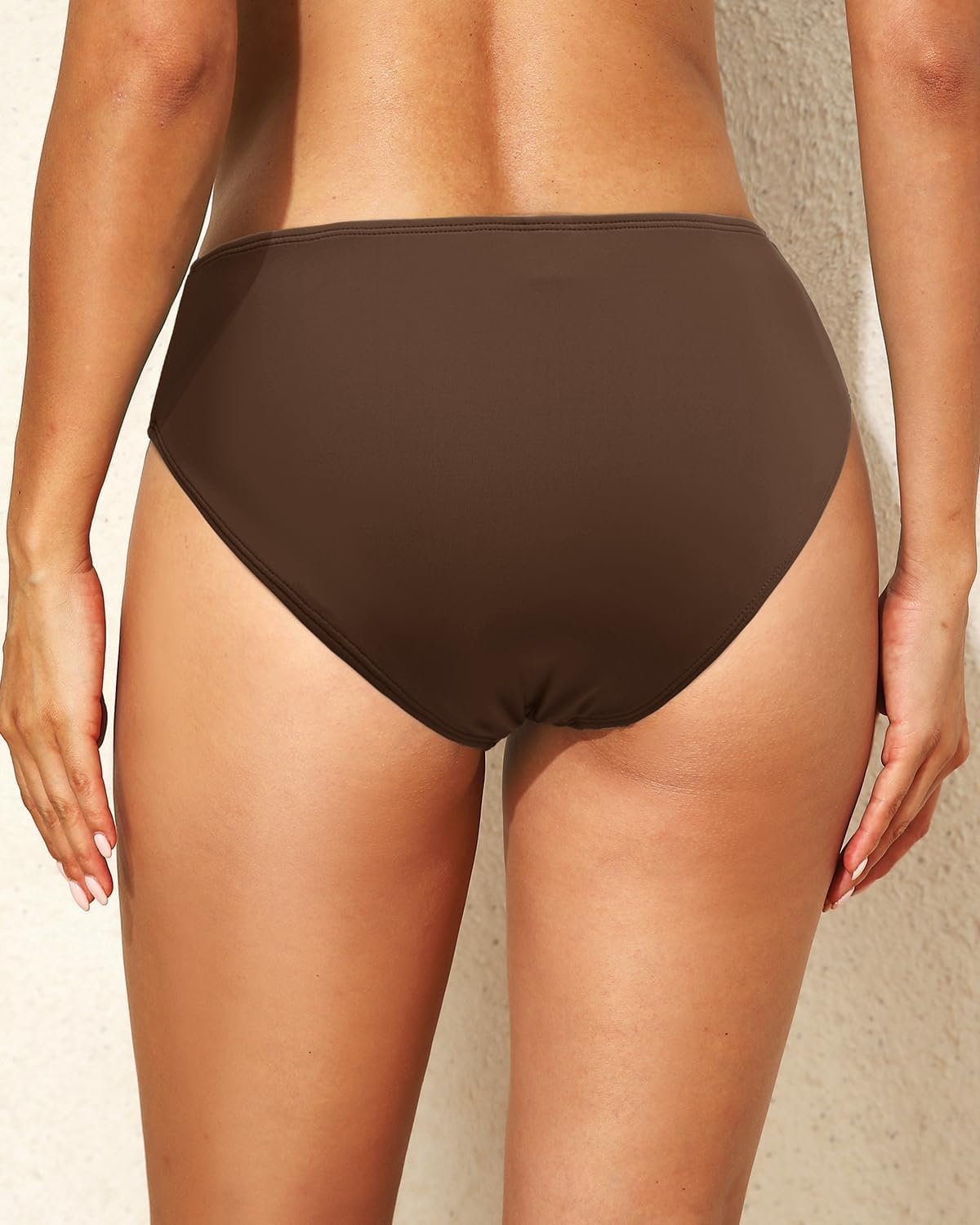 Talisea Women Full Coverage Bikini Bottoms – Mid Rise Bathing Suit Ruched Swim Bottom Swimsuit Swimwear(Brown)