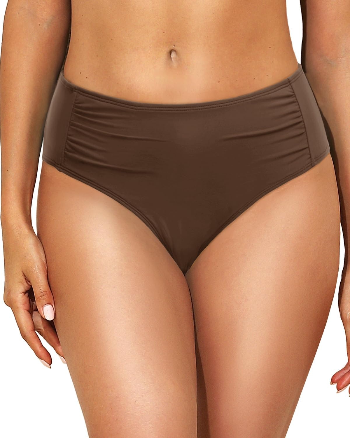 Talisea Women Full Coverage Bikini Bottoms – Mid Rise Bathing Suit Ruched Swim Bottom Swimsuit Swimwear(Brown)