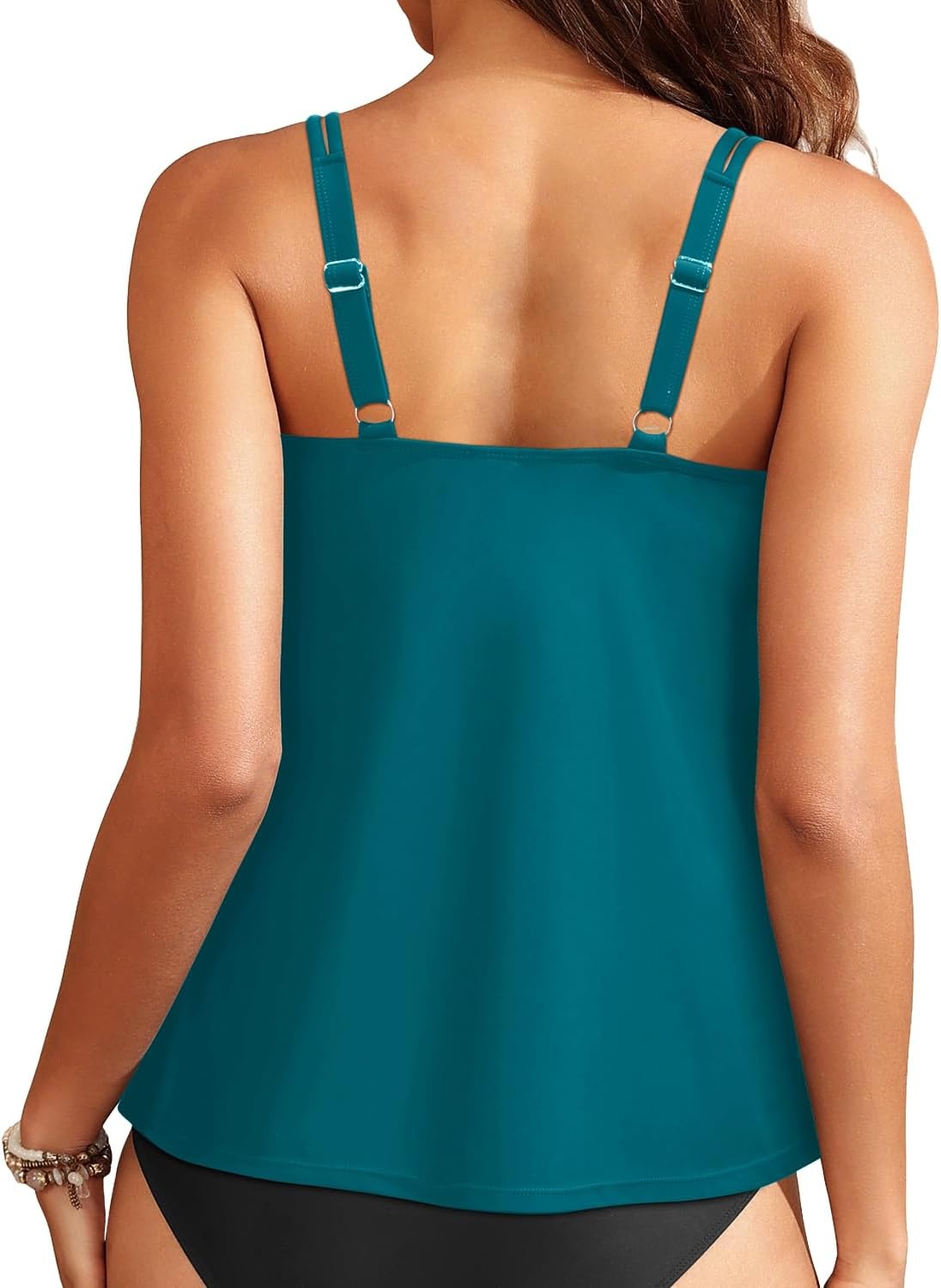 Women Underwire Tankini Top Only – Supportive Flowy Swimsuit Top(Teal)