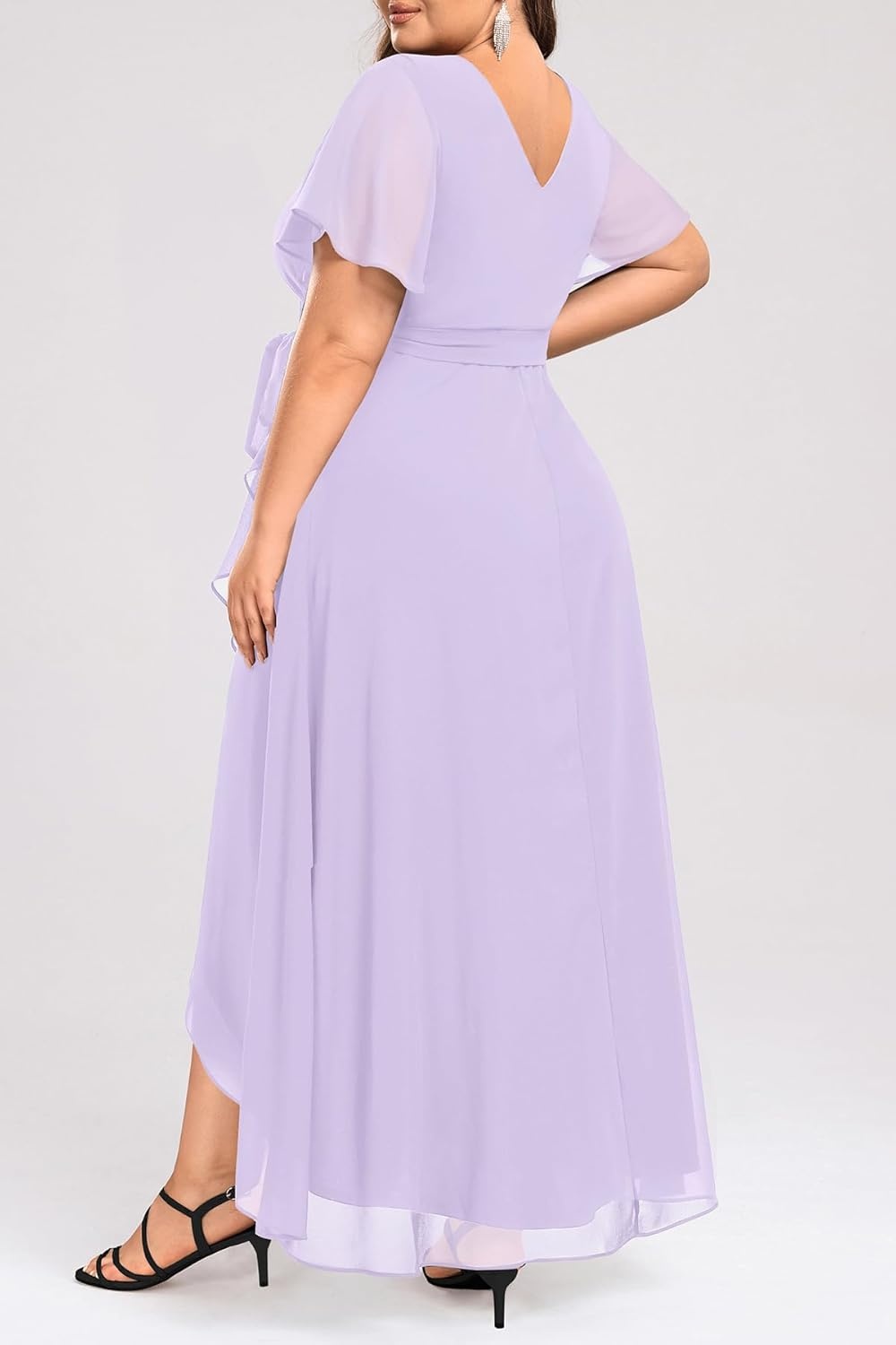 Talisea Womens Plus Size Long Dress Chiffon High Low Split Ruffle Evening Bridesmaid Wedding Guest Formal Maxi Dresses(Lavender)