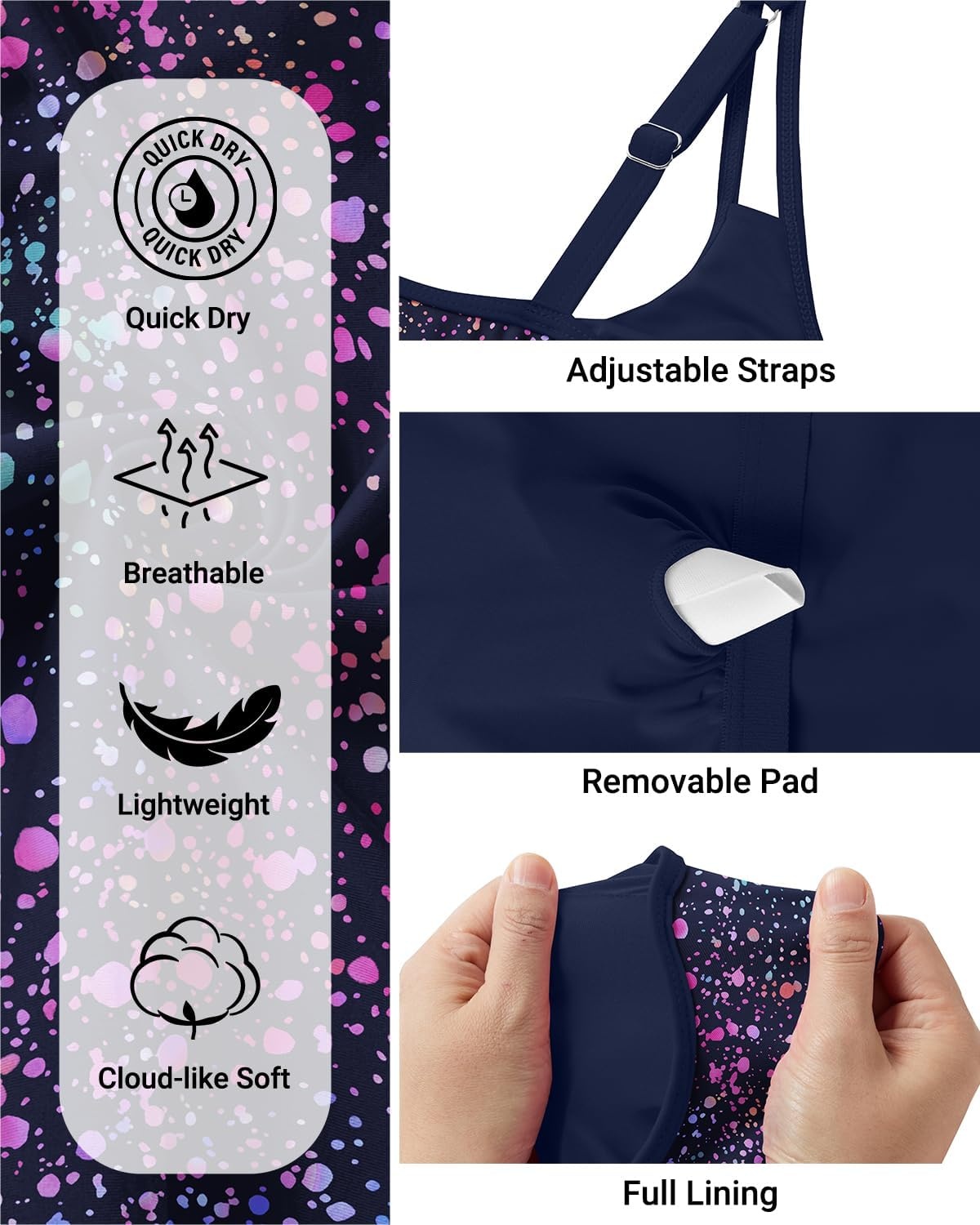 Womens Flowy Tankini Tops Only – Modest Bathing Suit Loose Fit Swimsuit Swim Tops No Bottom 2025 (Available in Plus)(Star Whole Sky)