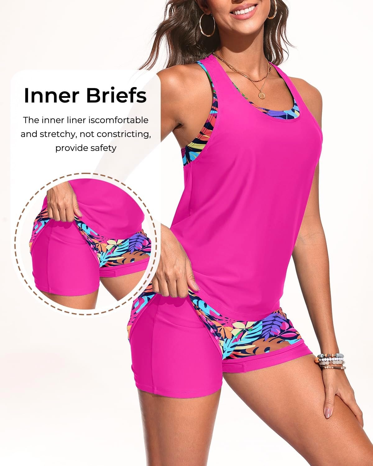 Talisea 3 Piece Tankini Swimsuits Women – Athletic Swim Tank Top with Bra and Boyshorts Bathing Suits Modest Swimwear 2026(Colorful Leaves)