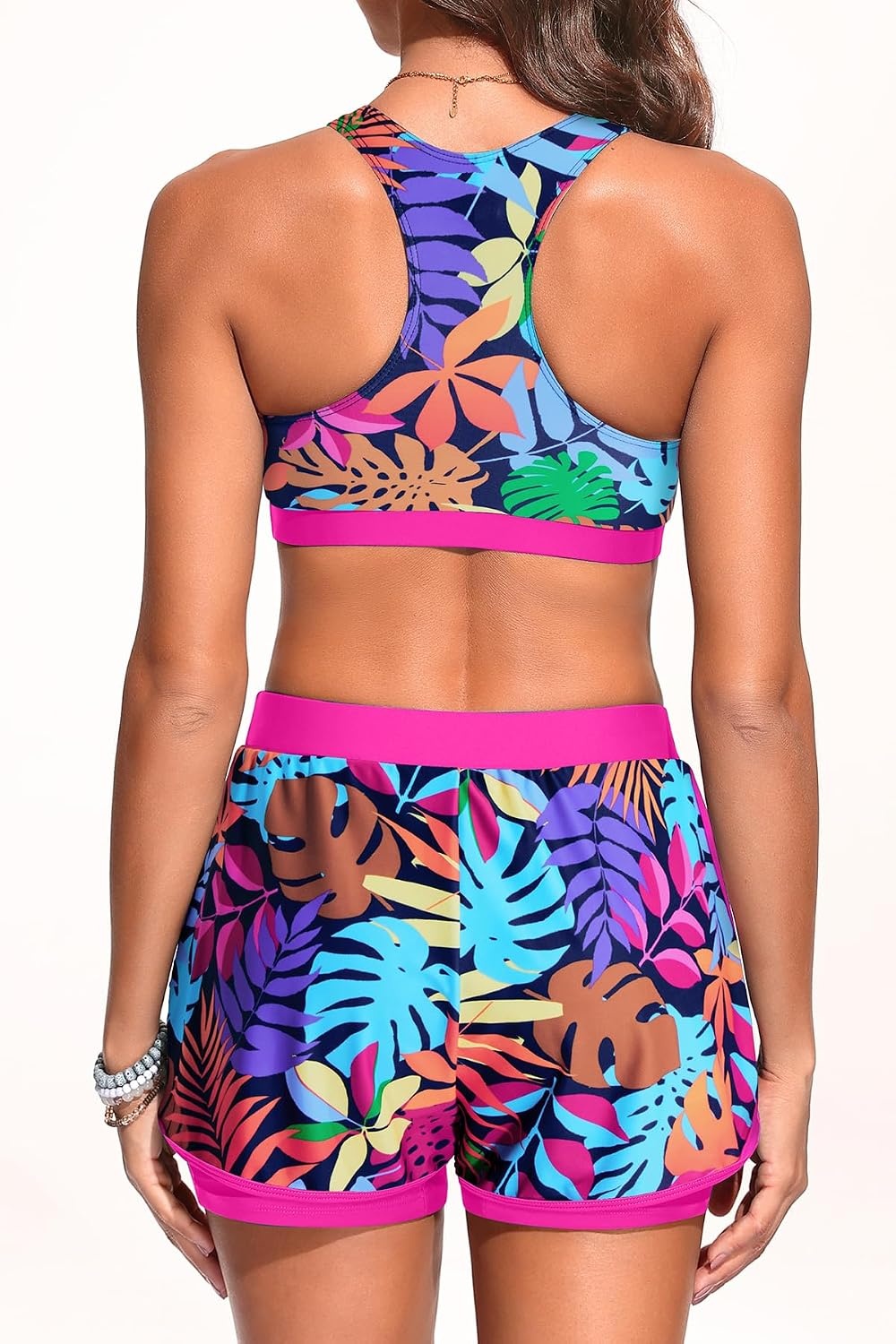 Talisea 3 Piece Tankini Swimsuits Women – Athletic Swim Tank Top with Bra and Boyshorts Bathing Suits Modest Swimwear 2026(Colorful Leaves)