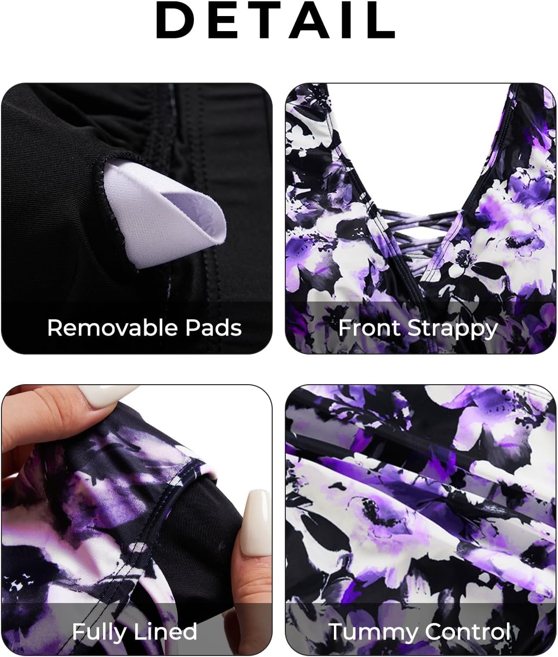 Plus Size Bikini Two Piece Swimsuit – Women High Waisted Tummy Control Bathing Suit with Sleeve Swimwear 2025(Purple Flowers)