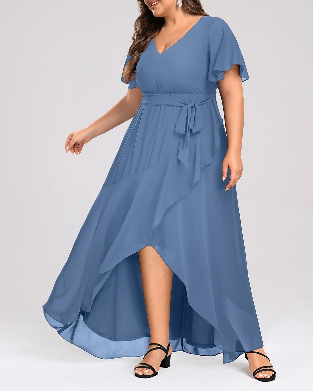 Talisea Womens Plus Size Long Dress Chiffon High Low Split Ruffle Evening Bridesmaid Wedding Guest Formal Maxi Dresses(Dusty Blue)