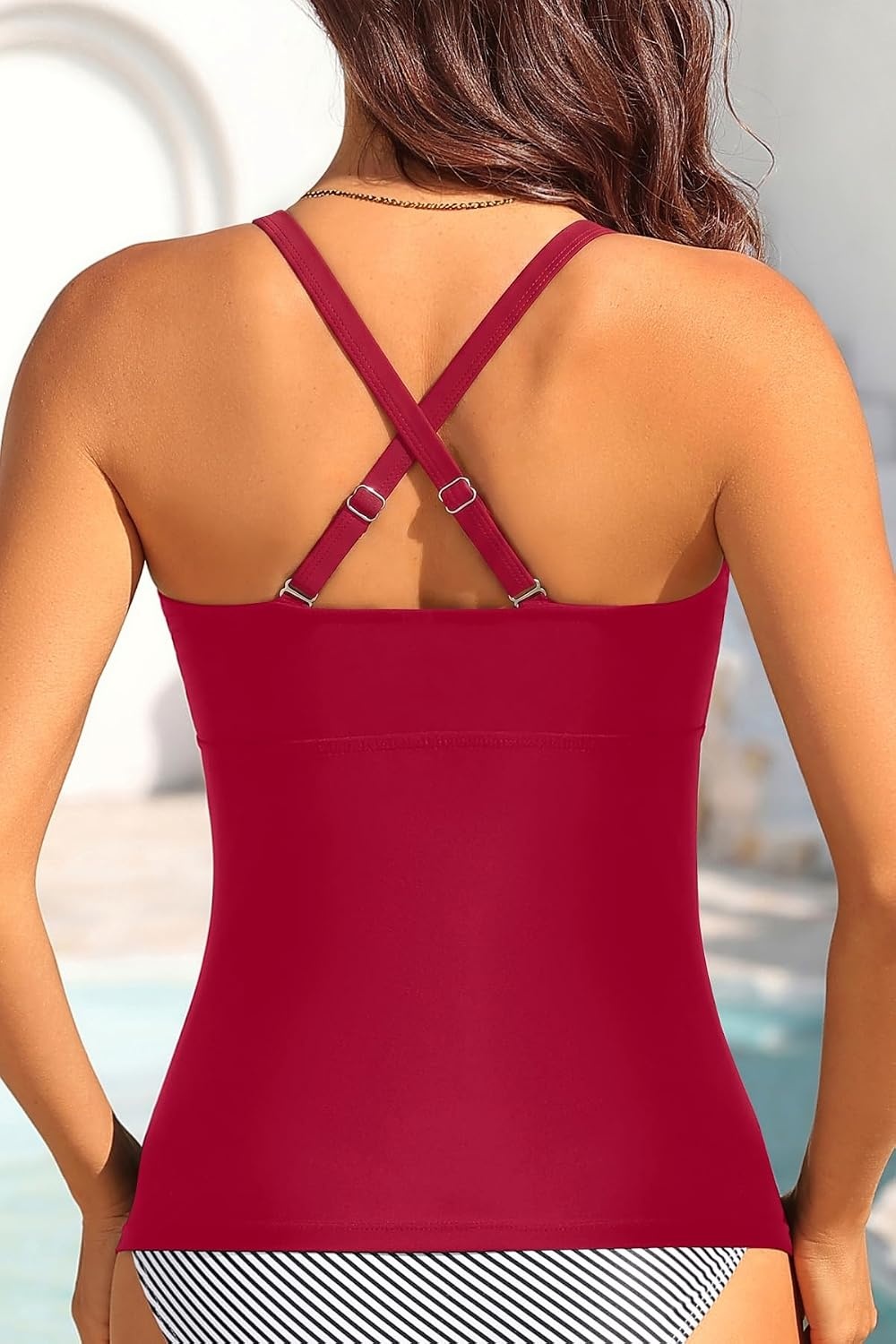 Women’s Underwire Tummy Control Swimsuit Top Push Up Bathing Suit Top(Red)