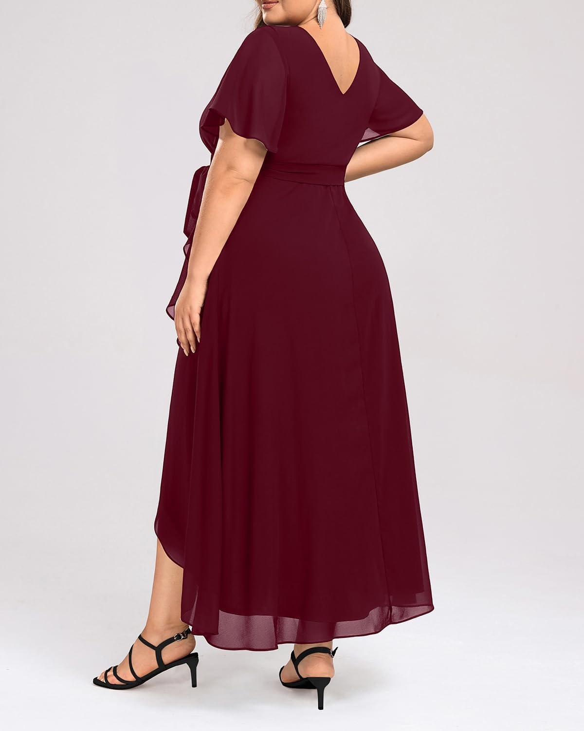 Talisea Womens Plus Size Long Dress Chiffon High Low Split Ruffle Evening Bridesmaid Wedding Guest Formal Maxi Dresses(Burgundy)