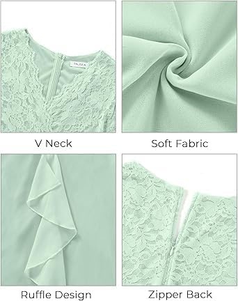 Talisea Plus Size Wedding Guest Dress – Formal Cocktail Party Ruffle Elegant Tea Length Lace Chiffon V Neck Midi Dresses(Sage Green)