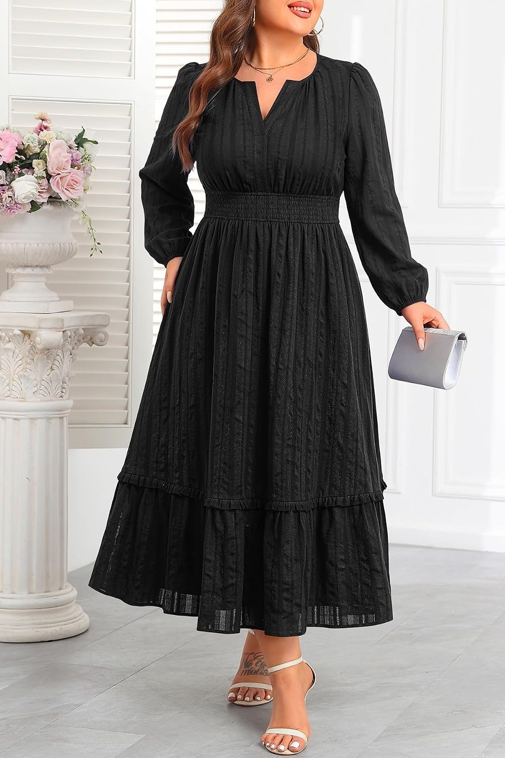 Talisea Plus Size Summer Dresses – Casual Boho Cotton Long Maxi Dress Women | Flow Plus Size Summer Maxi Dress Casual Long Dresses Curvy Women Boho Short Sleeve Dress Slit Fall Long Sleeve A-Line Dress(Black)
