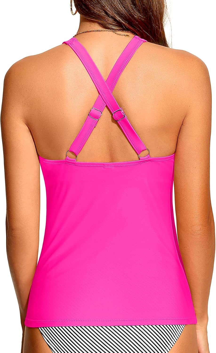 Tummy Control Tankini Top Only – Women Twist V Neck Swim Tops Criss Cross Swimsuit Bathing Suit Top 2025(Hot Pink)