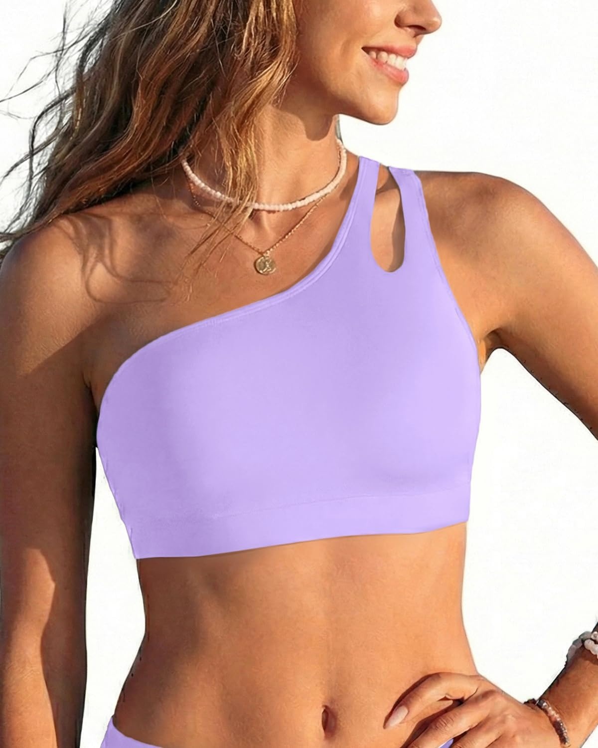 Talisea Women One Shoulder Bikini Top – Keyhole Swim Tops Only Padded Swimsuit Bra 2025 Bathing Suit(Lavender)