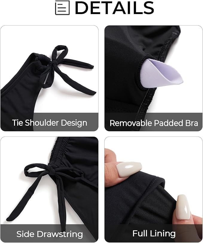 One Shoulder One Piece Swimsuits – Women Tummy Control Bathing Suits Ruched Full Coverage Side Tie Swimwear(Black)