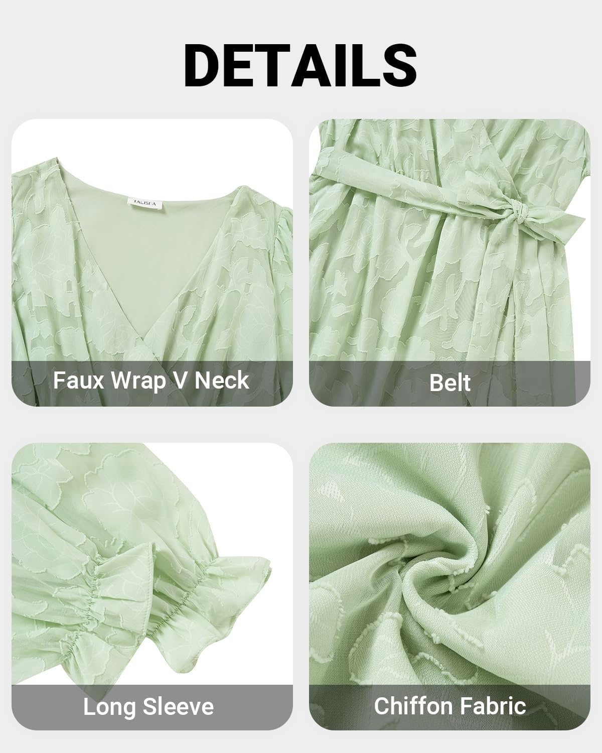 Plus Size Dresses Wedding Guest Fall Floral Wrap V Neck Maxi Dress Women(Sage Green)