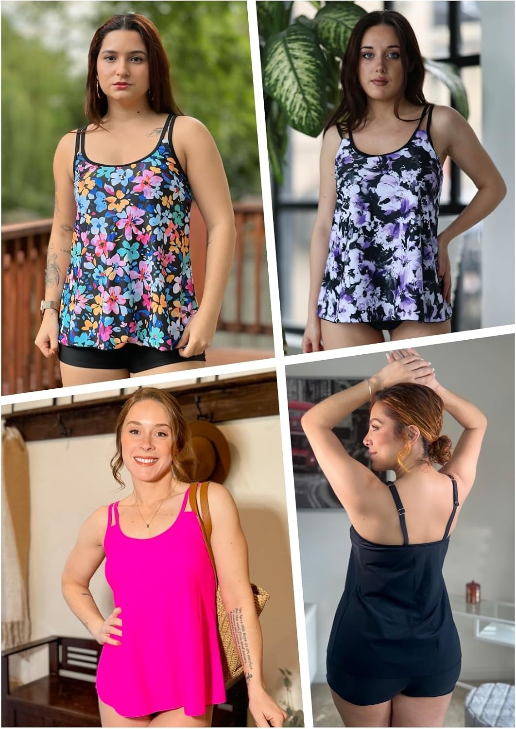 Womens Flowy Tankini Tops Only – Modest Bathing Suit Loose Fit Swimsuit Swim Tops No Bottom 2025 (Available in Plus)(Leaves)