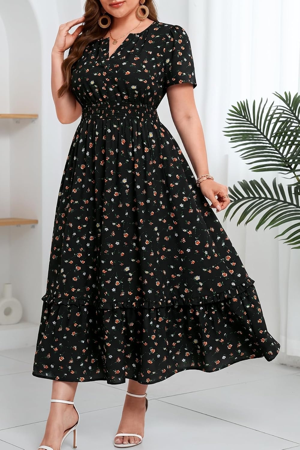 Talisea Plus Size Summer Dresses – Casual Boho Cotton Long Maxi Dress Women(Black Floral)