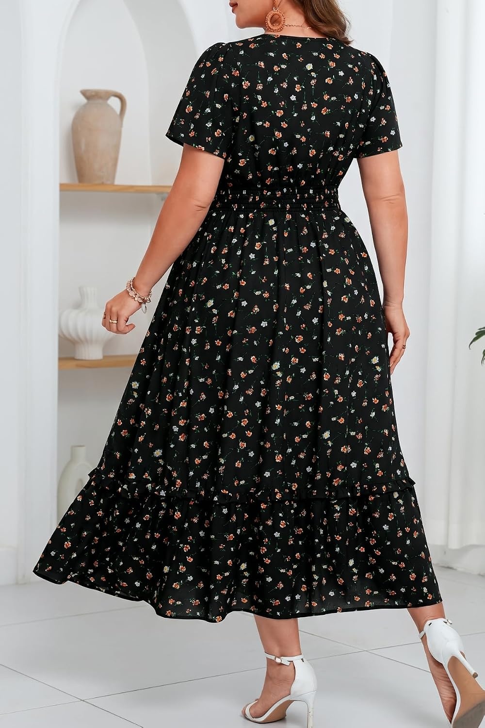 Talisea Plus Size Summer Dresses – Casual Boho Cotton Long Maxi Dress Women(Black Floral)