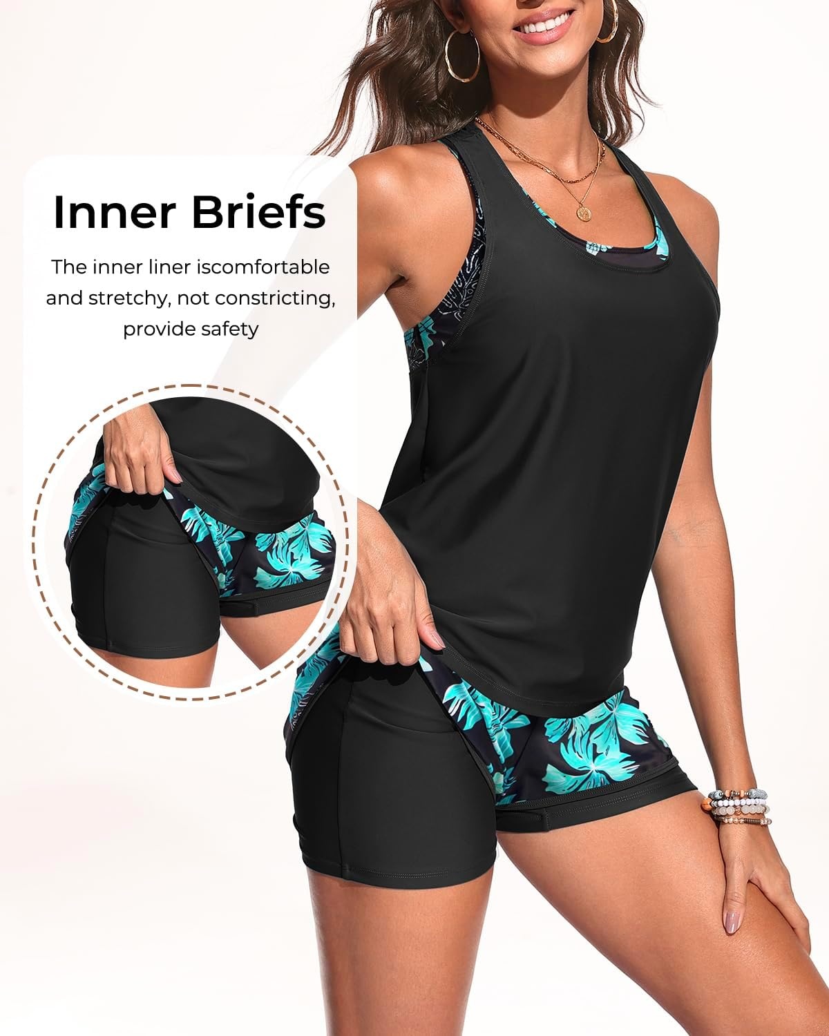 Talisea 3 Piece Tankini Swimsuits Women – Athletic Swim Tank Top with Bra and Boyshorts Bathing Suits Modest Swimwear 2026(Green Floral)