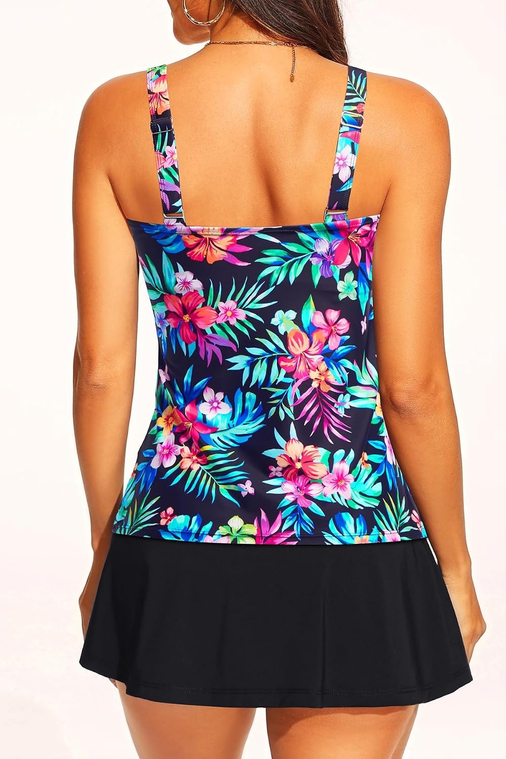 Talisea Womens Two Piece Tankini Bathing Suits with Skirt Tummy Control Swimsuits Ladies Swimwear(Colorful Floral)