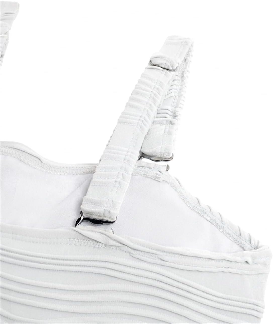 High Waisted Bandeau Bikini Set – Ribbed Strapless Two Piece Swimsuit | Secure bandeau top with straps. High waist bottom for comfortable coverage. Full coverage back for confident wear.(White)
