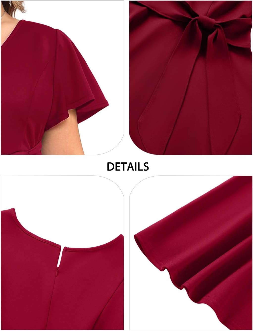 Plus Size Wedding Guest Dress – Cocktail Formal Fall Short Sleeve V Neck A-Line Midi Dresses for Women 2025(Burgundy)