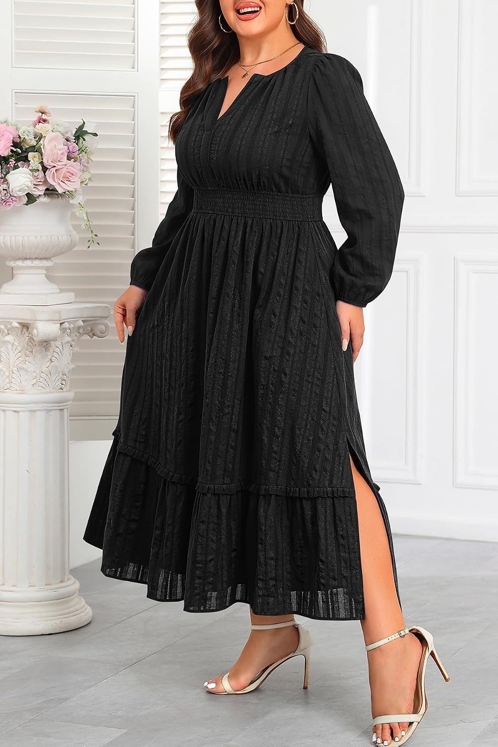 Talisea Plus Size Summer Dresses – Casual Boho Cotton Long Maxi Dress Women(Black)
