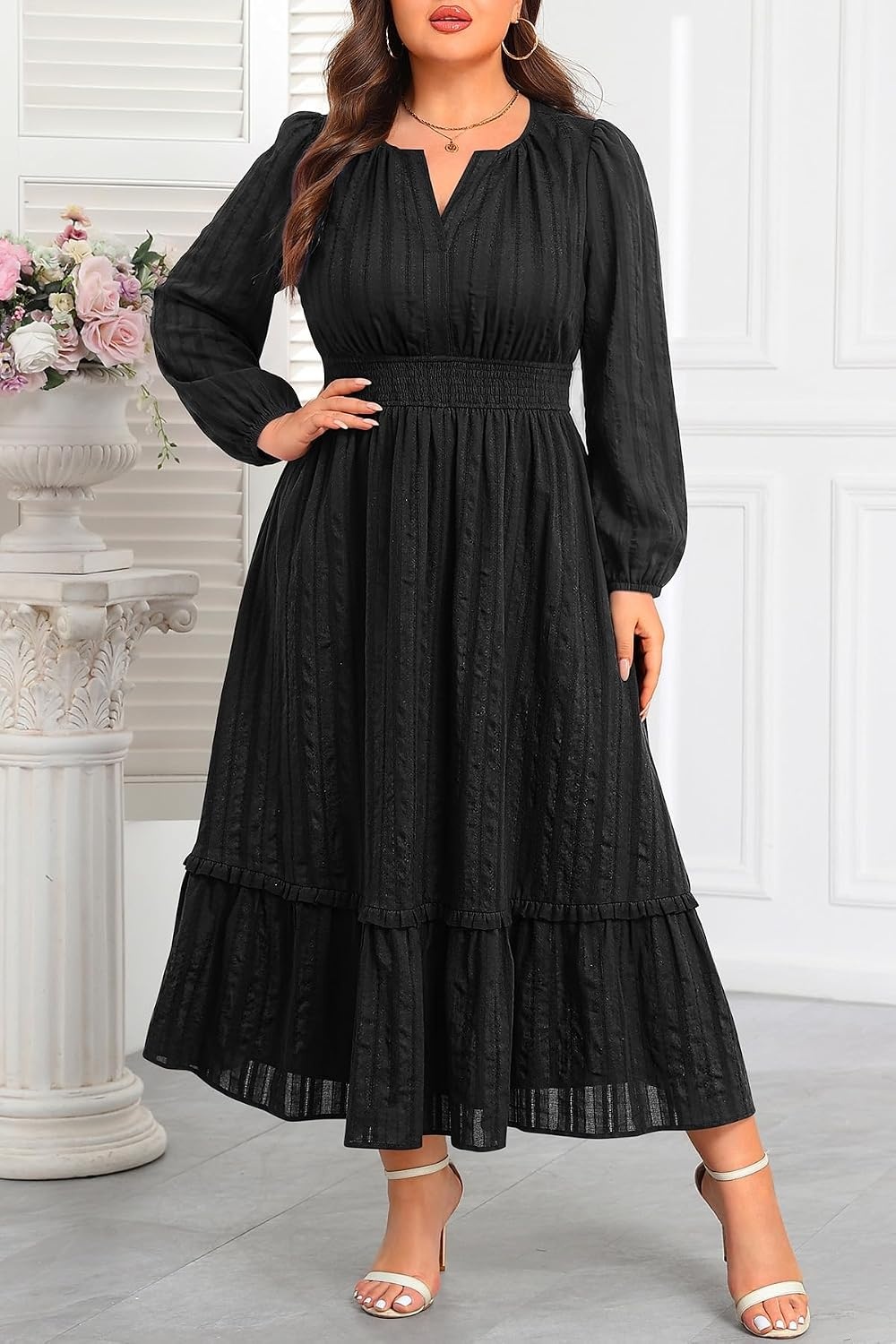 Talisea Plus Size Summer Dresses – Casual Boho Cotton Long Maxi Dress Women(Black)